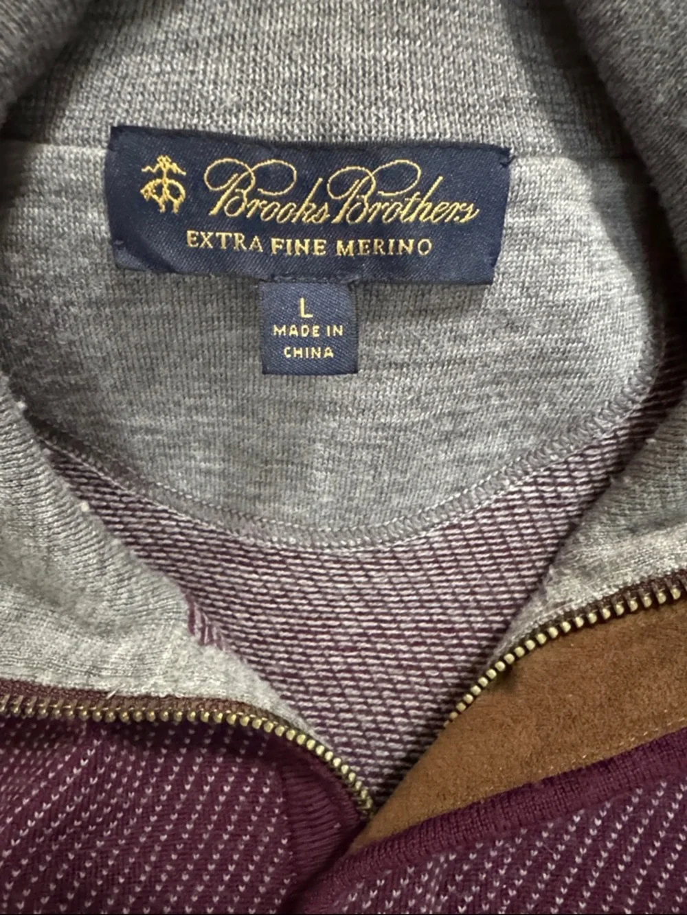 Brooks Brothers Extra Fine Merino Wool Quarter Zip Sweater Burgundy